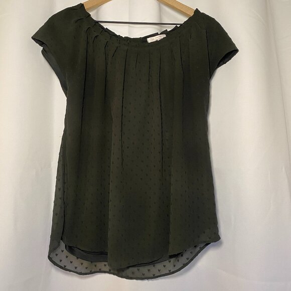 LC Lauren Conrad Black Womens M Blouse Pleated Neck Tie Back Keyhole Flowy EUC - Picture 1 of 10